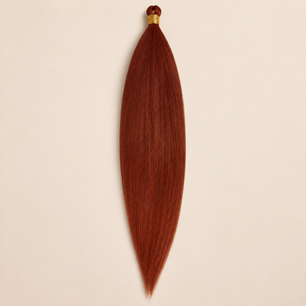 Mono Braid vlechthaar in koperrood kleur 350, 75 cm en 80 gram, op beige achtergrond