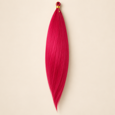 Mono Braid vlechthaar in felroze, 60 cm en 80 gram, op beige achtergrond