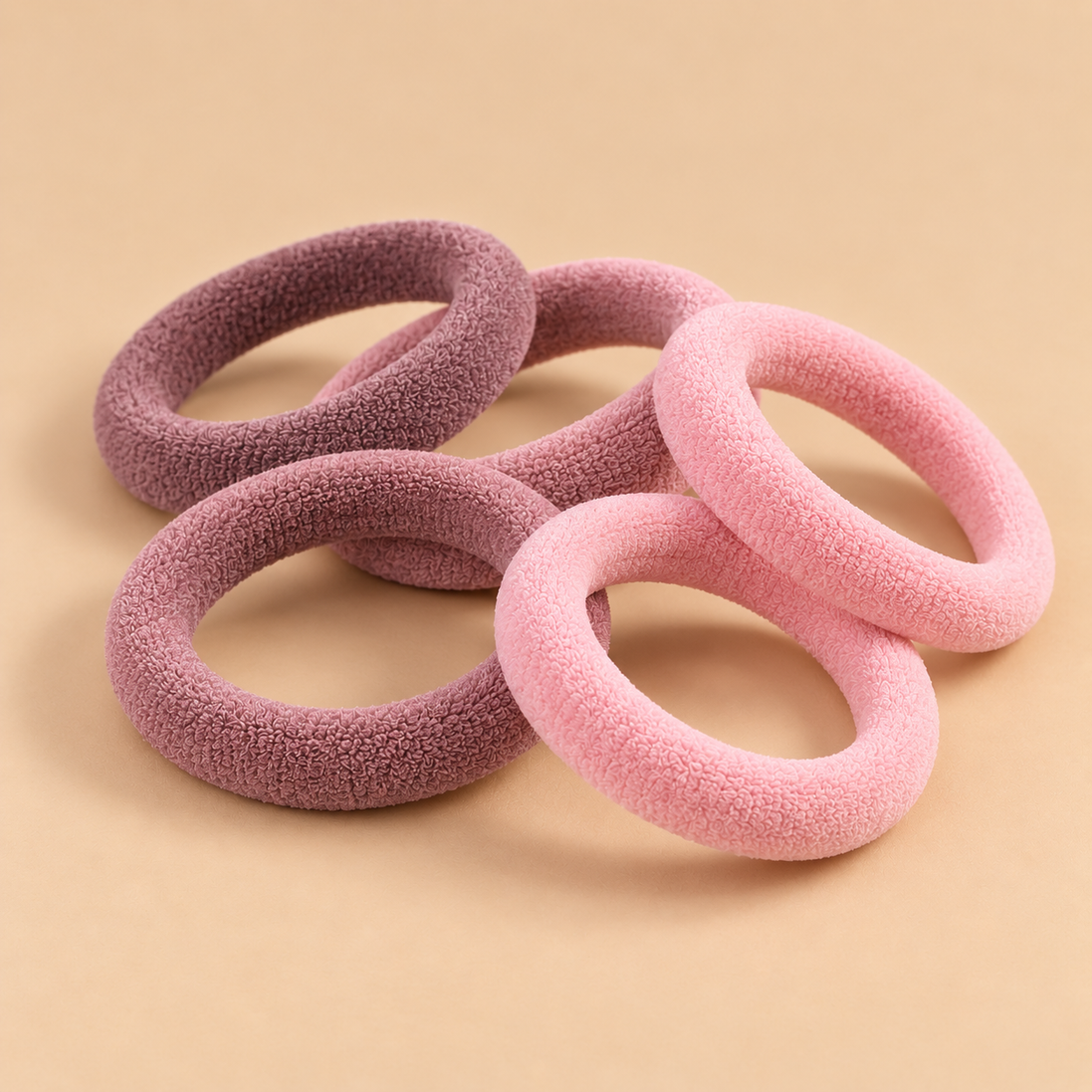 Naadloze Haarelastieken Roze & Mauve – Set van 5 – De HaarBoetiek