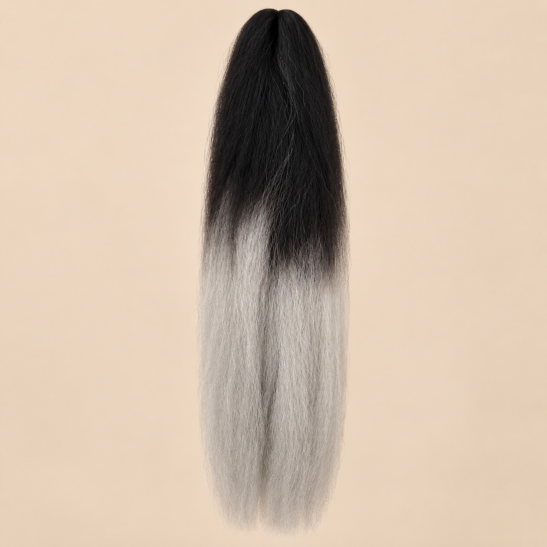 Ombre Jumbo Braid RastAfri 60 cm – 1B/Silver zwart-zilver op beige achtergrond