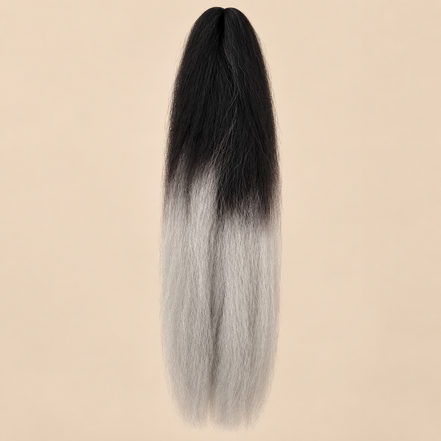 Ombre Jumbo Braid RastAfri 60 cm – 1B/Silver zwart-zilver op beige achtergrond