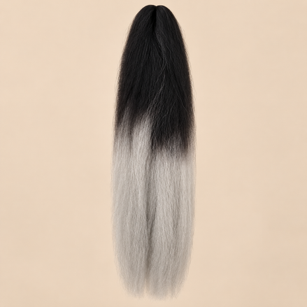 Ombre Jumbo Braid RastAfri 60 cm – 1B/Silver zwart-zilver op beige achtergrond