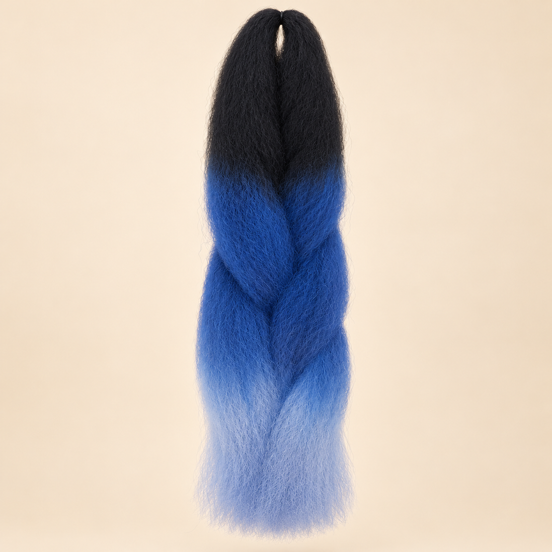 Ombre Jumbo Braid RastAfri 60 cm – 3T1B/Blue zwart-blauw-lichtblauw op beige achtergrond