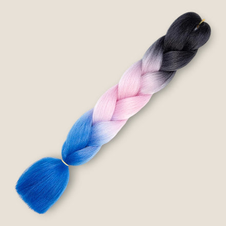 Ombre Jumbo Braid Zwart – Lichtroze – Blauw invlechthaar 60 cm