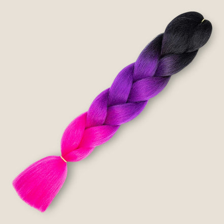 Ombre Jumbo Braid Zwart – Paars – Felroze invlechthaar 60 cm