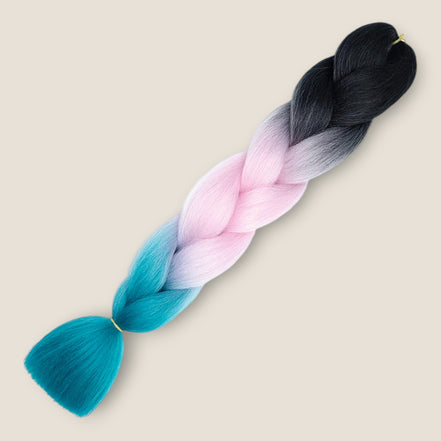 Ombre Jumbo Braid Zwart – Roze – Turquoise invlechthaar 60 cm