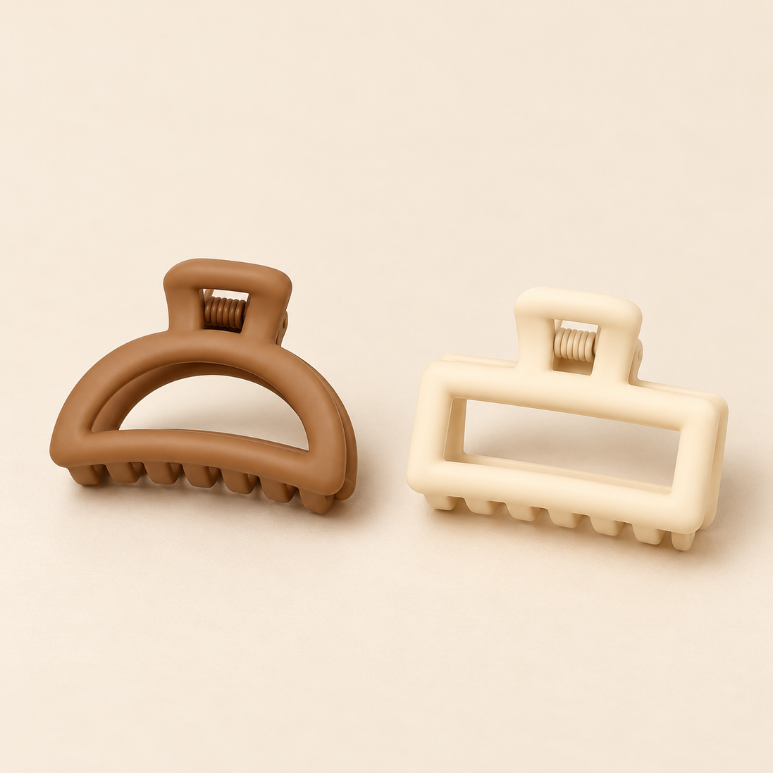 Open Mini Haarklem Duo – Camel & Crème – 2 stuks – De HaarBoetiek