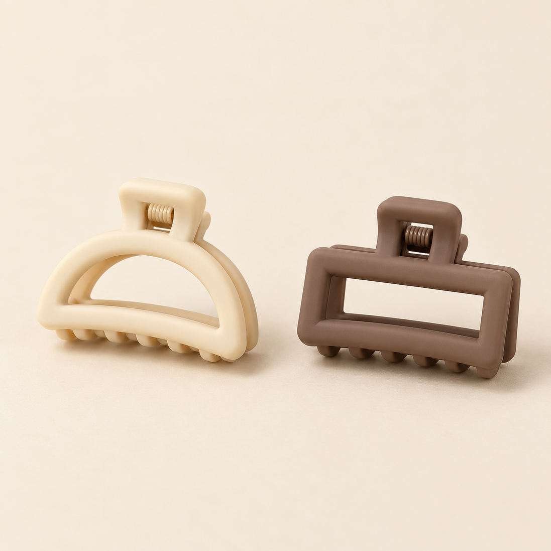 Open Mini Haarklem Duo – Crème & Taupe – 2 stuks – De HaarBoetiek