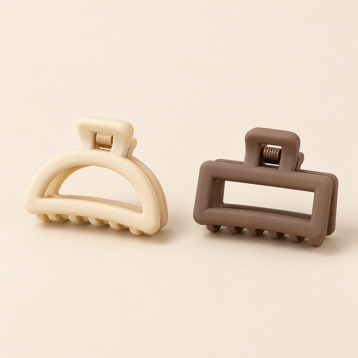 Open Mini Haarklem Duo – Crème & Taupe – 2 stuks – De HaarBoetiek