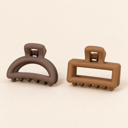 Open Mini Haarklem Duo – Taupe & Camel – 2 stuks – De HaarBoetiek