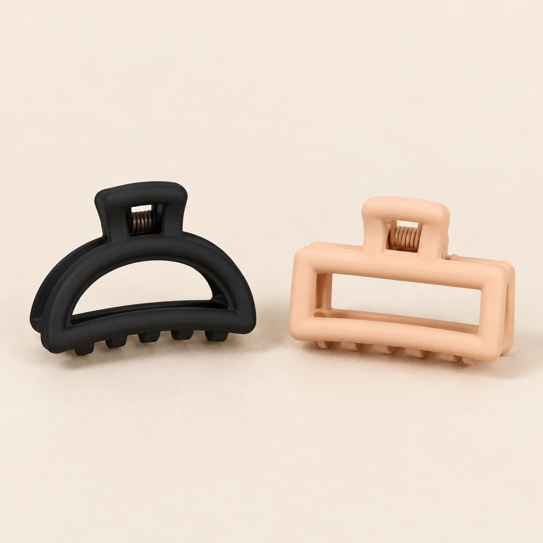 Open Mini Haarklem Duo – Zwart & Perzik – 2 stuks – De HaarBoetiek