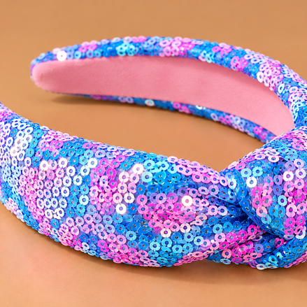 Pailletten Diadeem met Knoop – Blauw & Roze – De HaarBoetiek