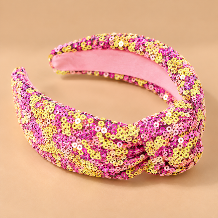 Pailletten Diadeem met Knoop – Roze & Geel – De HaarBoetiek