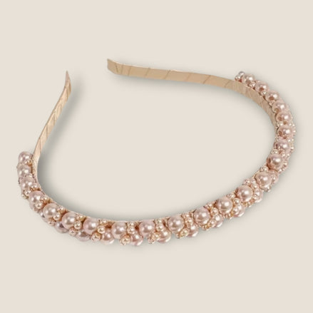 Parel haarband – Champagne & lichtroze – De HaarBoetiek