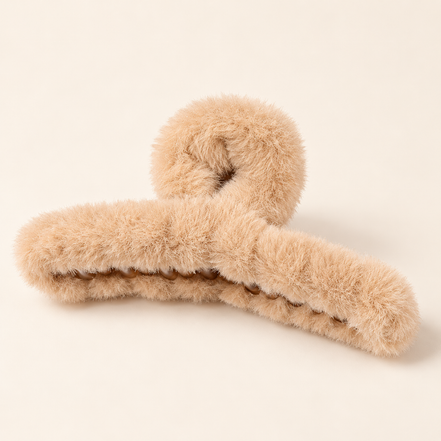Pluche Haarklem 12 cm – Beige – 1 stuk – De HaarBoetiek
