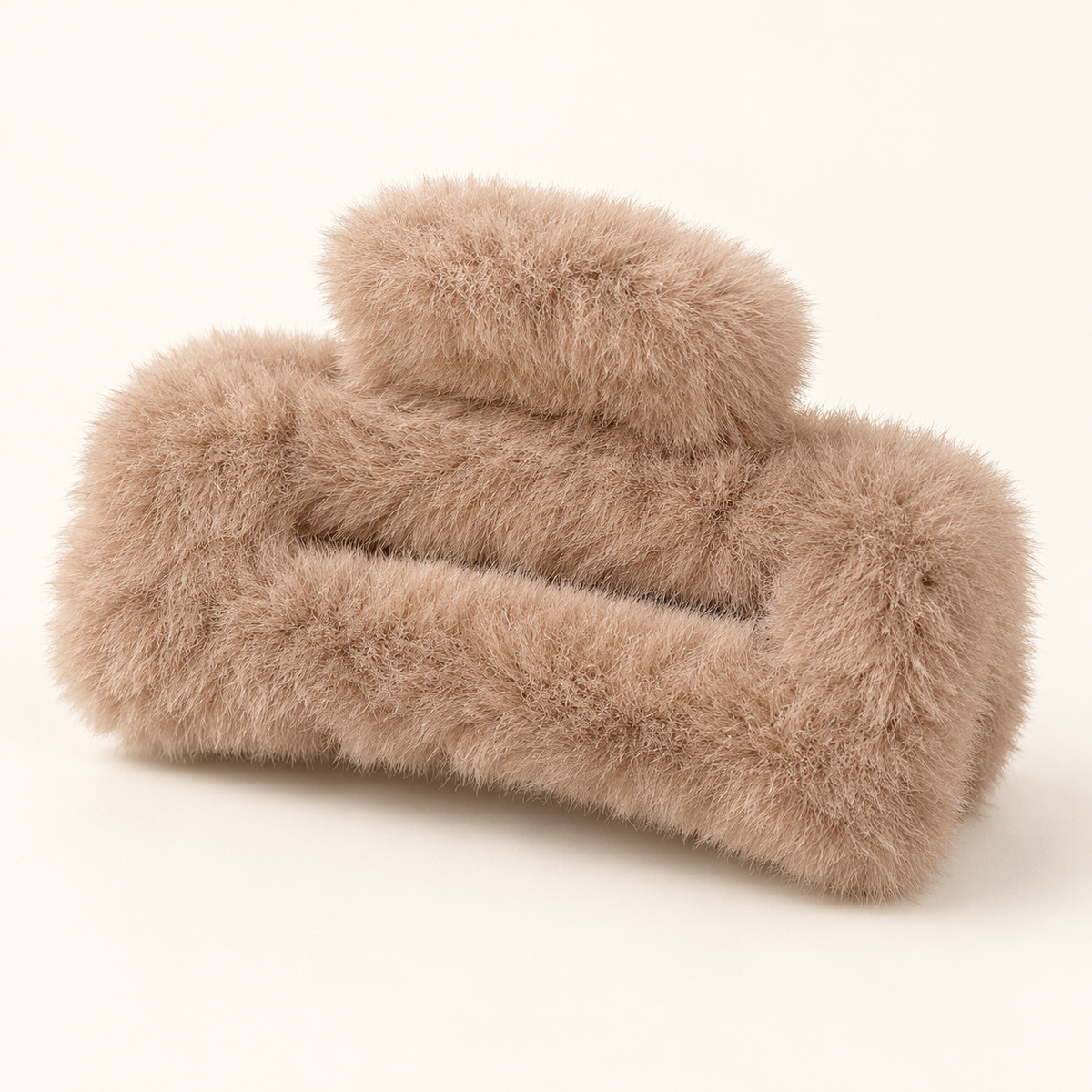 Pluche Vierkante Haarklem – Taupe – 1 stuk – De HaarBoetiek