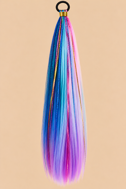 Ponytail Blauw/Paars met Tinsel – ±66 cm – De HaarBoetiek
