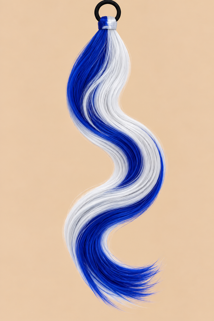 Ponytail Blauw/Zilver – ±71 cm – De HaarBoetiek