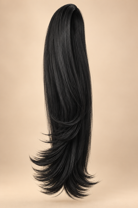 Steile ponytail FHP-024 50 cm diepzwart 1 op beige achtergrond