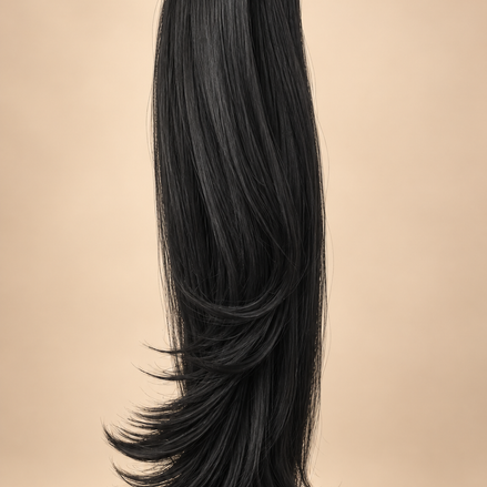 Steile ponytail FHP-024 50 cm diepzwart 1 op beige achtergrond