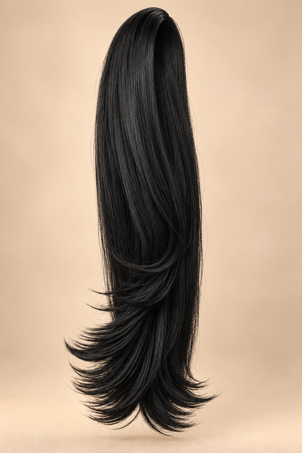 Steile ponytail FHP-024 50 cm naturel zwart 1B op beige achtergrond