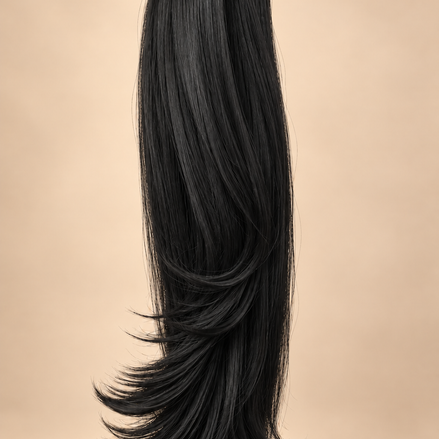 Steile ponytail FHP-024 50 cm naturel zwart 1B op beige achtergrond