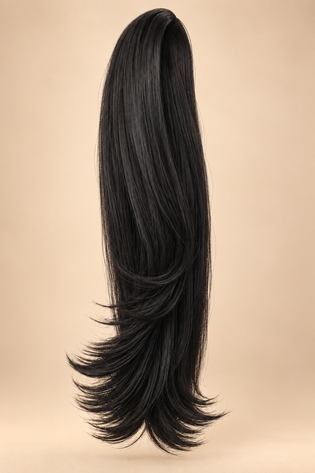 Steile ponytail FHP-024 50 cm zeer donkerbruin 2 op beige achtergrond
