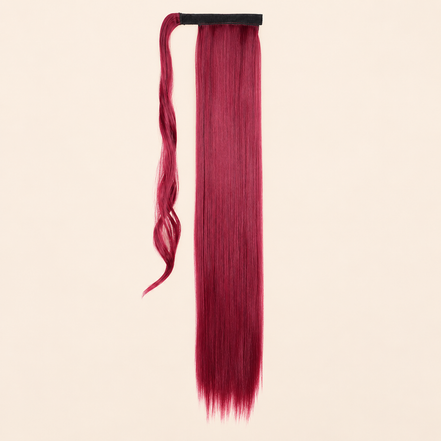 Steile ponytail met klittenband bordeauxrood (BURG) 60 cm – De HaarBoetiek