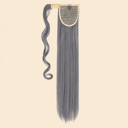 Steile ponytail met klittenband grijs (DimGray) 60 cm – De HaarBoetiek