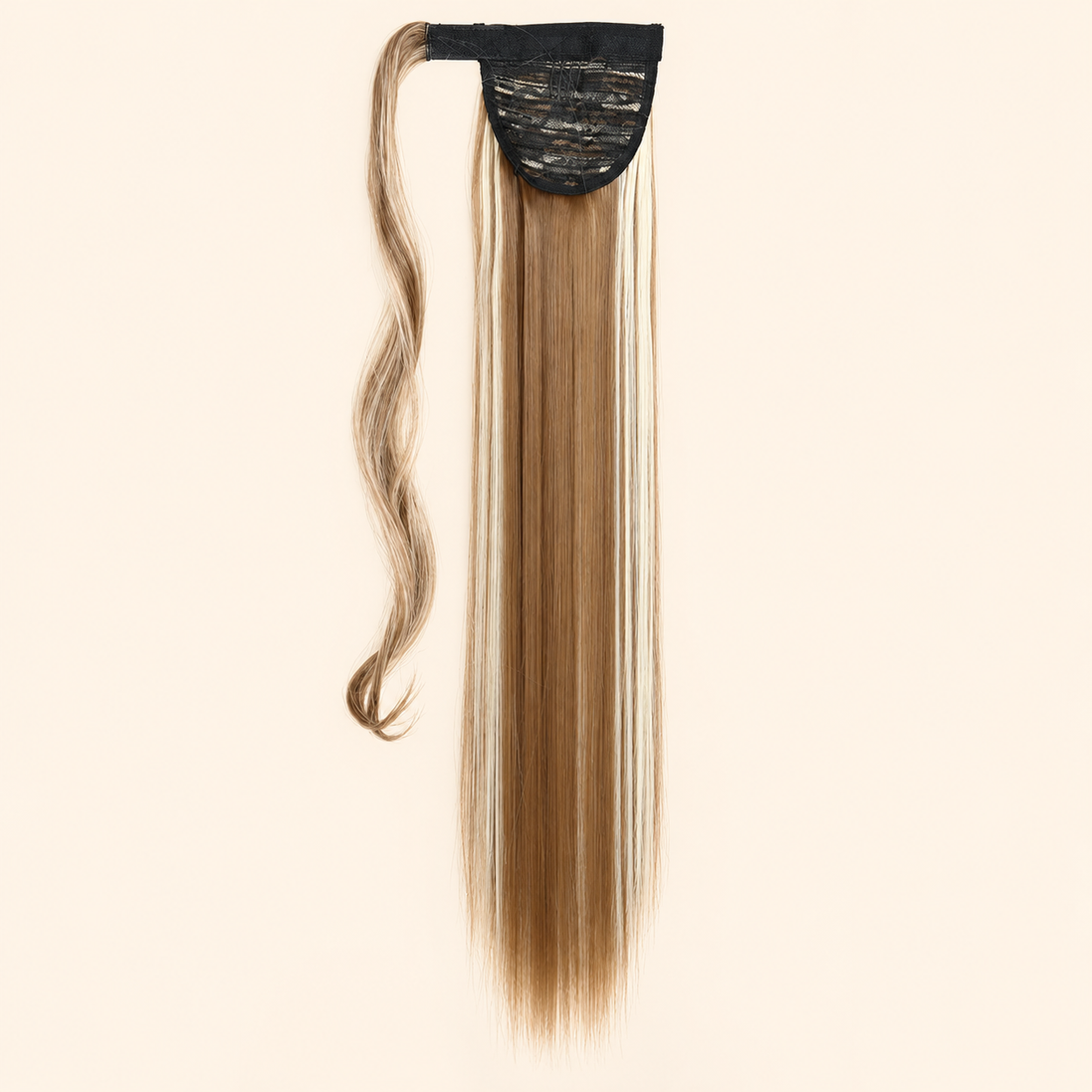 Steile ponytail met klittenband bruin-blond mix (F12/613) 60 cm – De HaarBoetiek