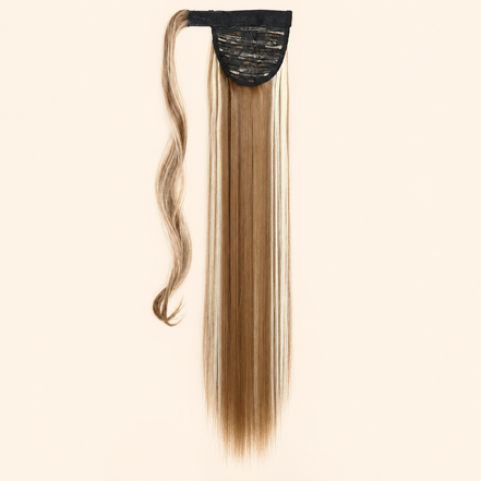 Steile ponytail met klittenband bruin-blond mix (F12/613) 60 cm – De HaarBoetiek