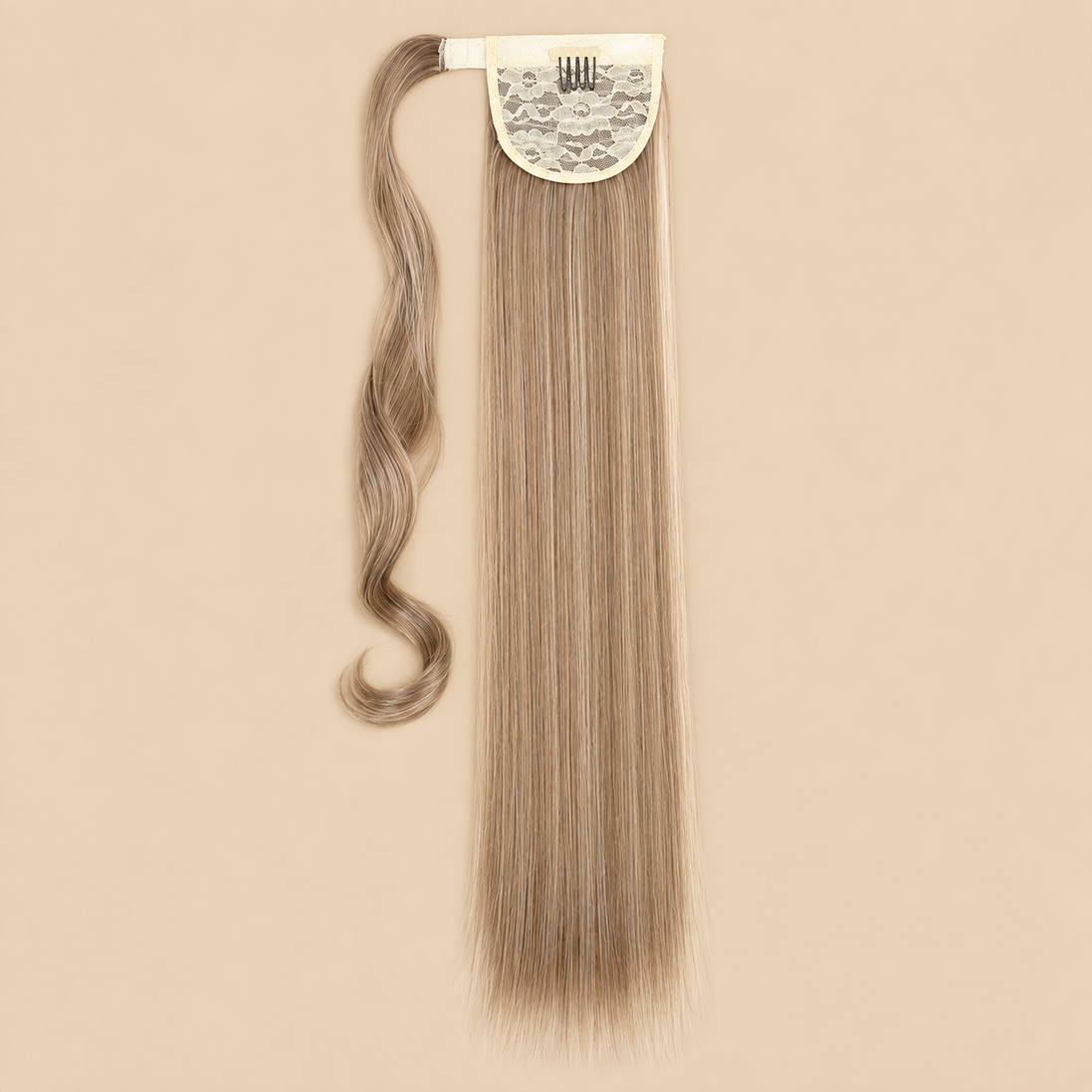 Steile ponytail met klittenband asbruin-blond mix (M12/613) 60 cm – De HaarBoetiek
