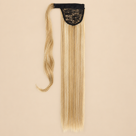 Steile ponytail met klittenband honingblond mix (M27/613) 60 cm – De HaarBoetiek