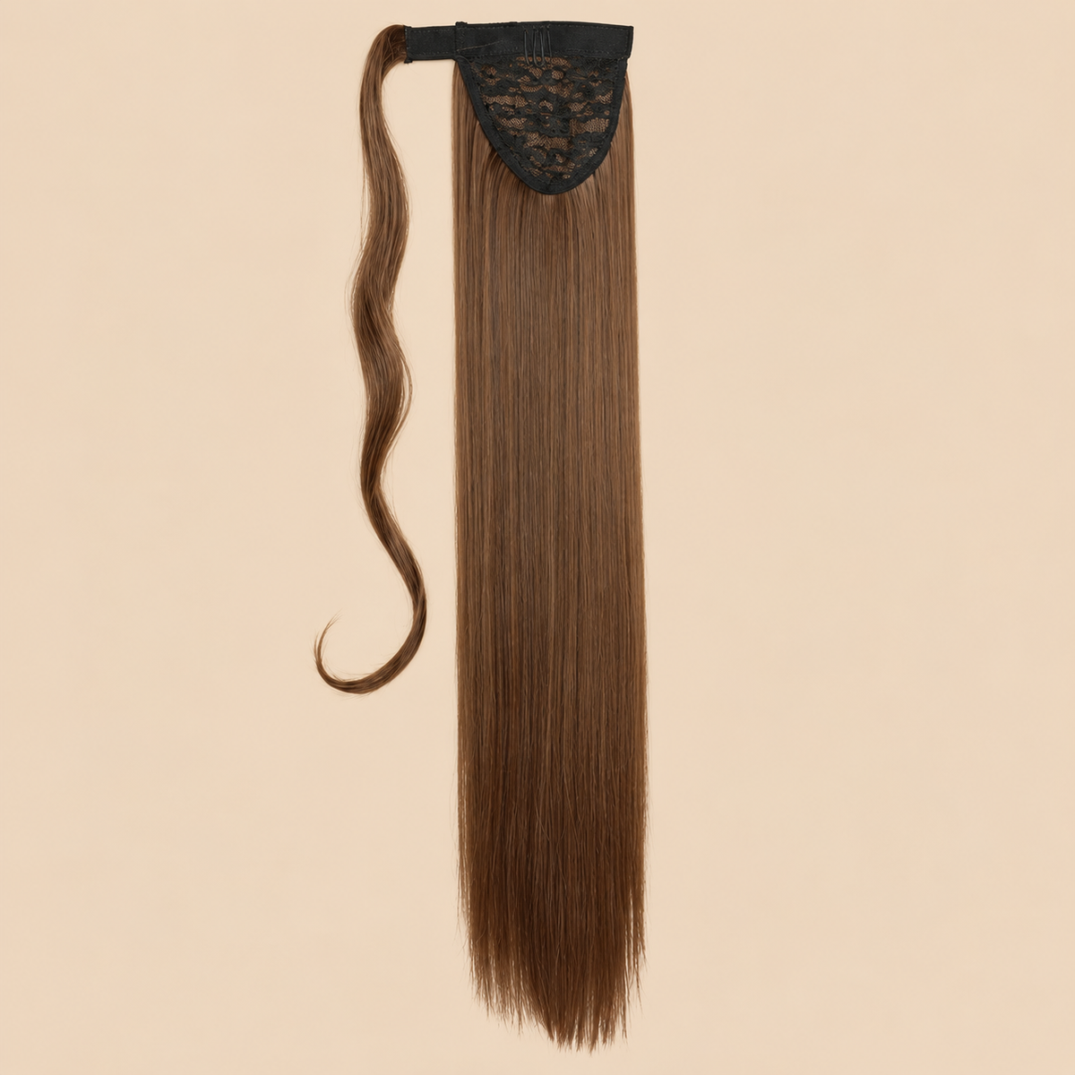 Steile ponytail met klittenband bruin-koper mix (M4/30) 60 cm – De HaarBoetiek
