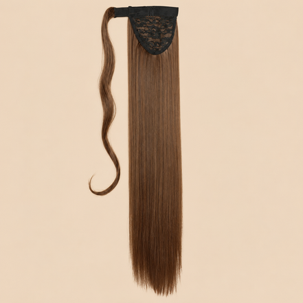 Steile ponytail met klittenband bruin-koper mix (M4/30) 60 cm – De HaarBoetiek