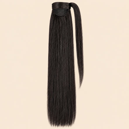 Steile ponytail met klittenband donkerbruin (2) 60 cm – De HaarBoetiek