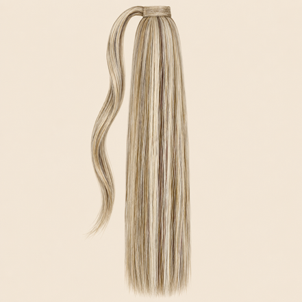 Steile ponytail met klittenband asblond (Ash Blonde) 60 cm – De HaarBoetiek