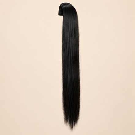 Steile ponytail met klittenband zwart (1 BOD) 60 cm – De HaarBoetiek