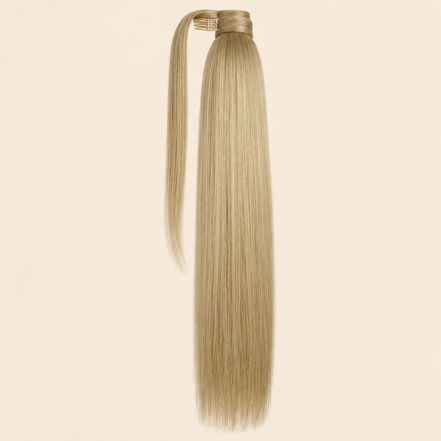 Steile ponytail met klittenband licht asblond (22 BOD) 60 cm – De HaarBoetiek