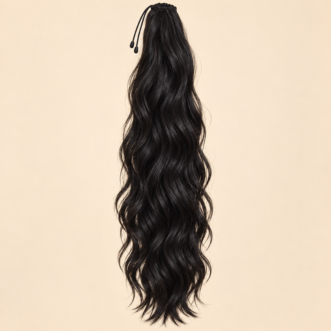 Golvende ponytail met elastiek zwart (1) 60 cm – De HaarBoetiek