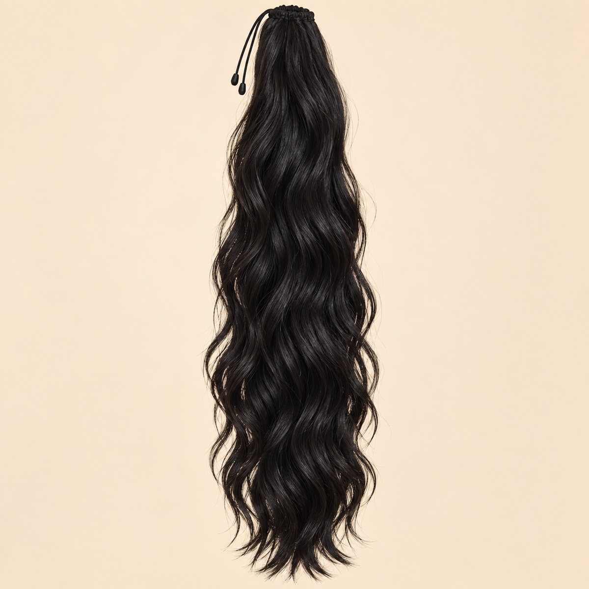 Golvende ponytail met elastiek zwart (1) 60 cm – De HaarBoetiek