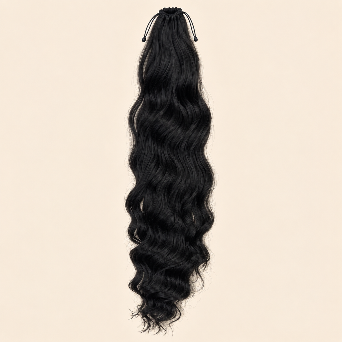 Golvende ponytail met elastiek natuurlijk zwart (1B) 60 cm – De HaarBoetiek