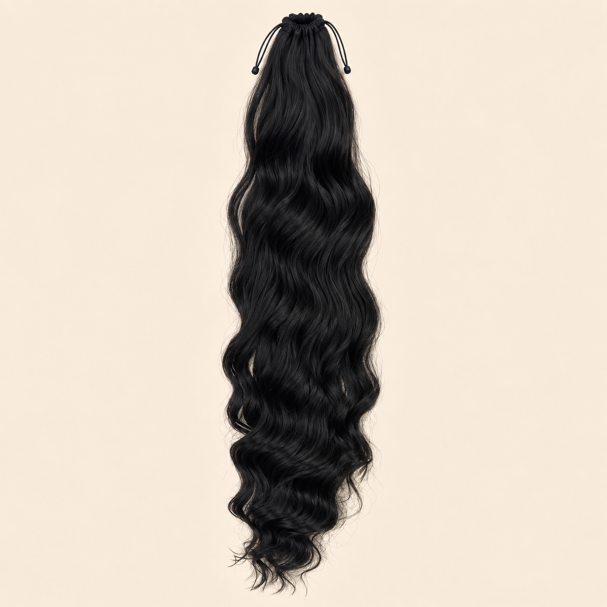 Golvende ponytail met elastiek natuurlijk zwart (1B) 60 cm – De HaarBoetiek