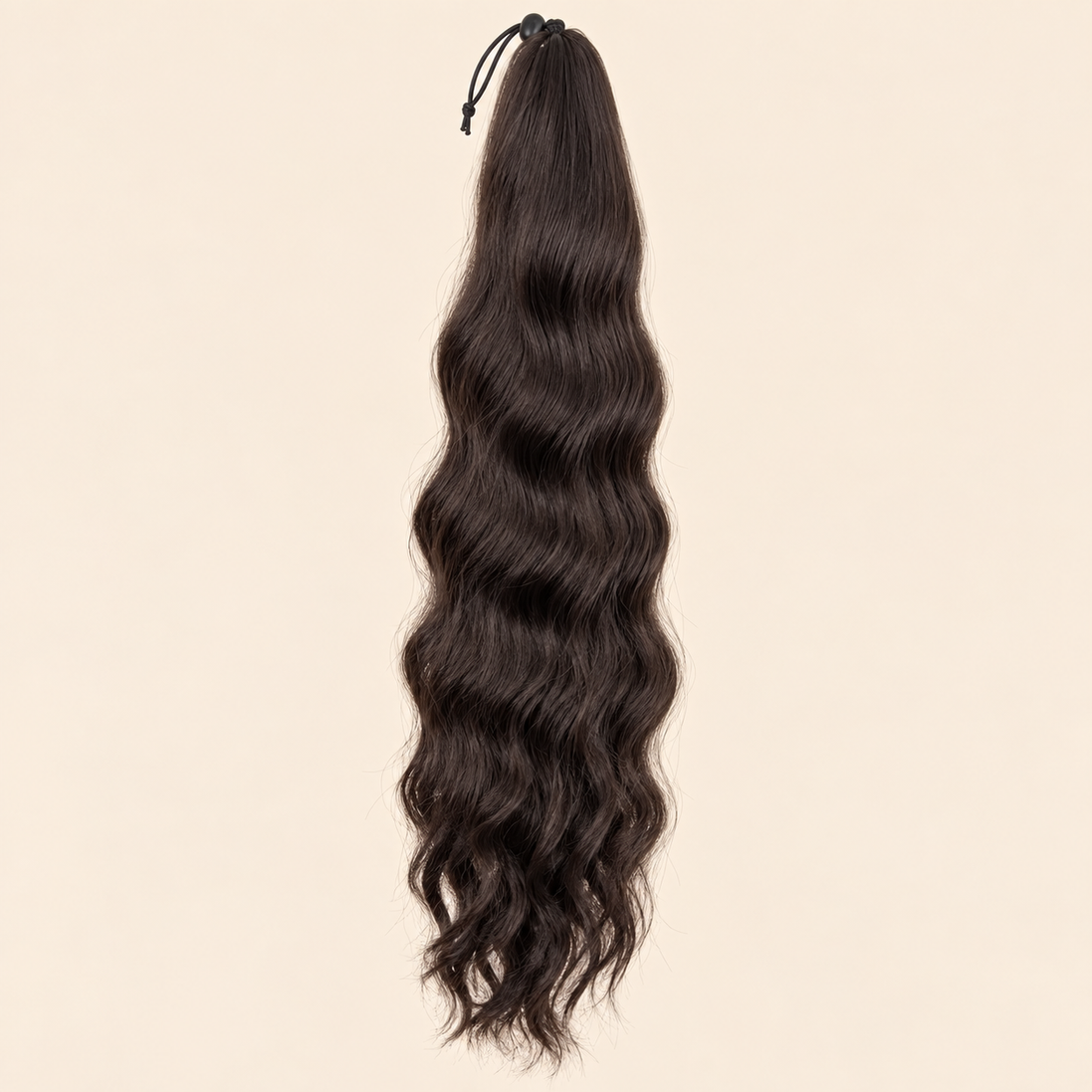 Golvende ponytail met elastiek donkerbruin (2) 60 cm – De HaarBoetiek