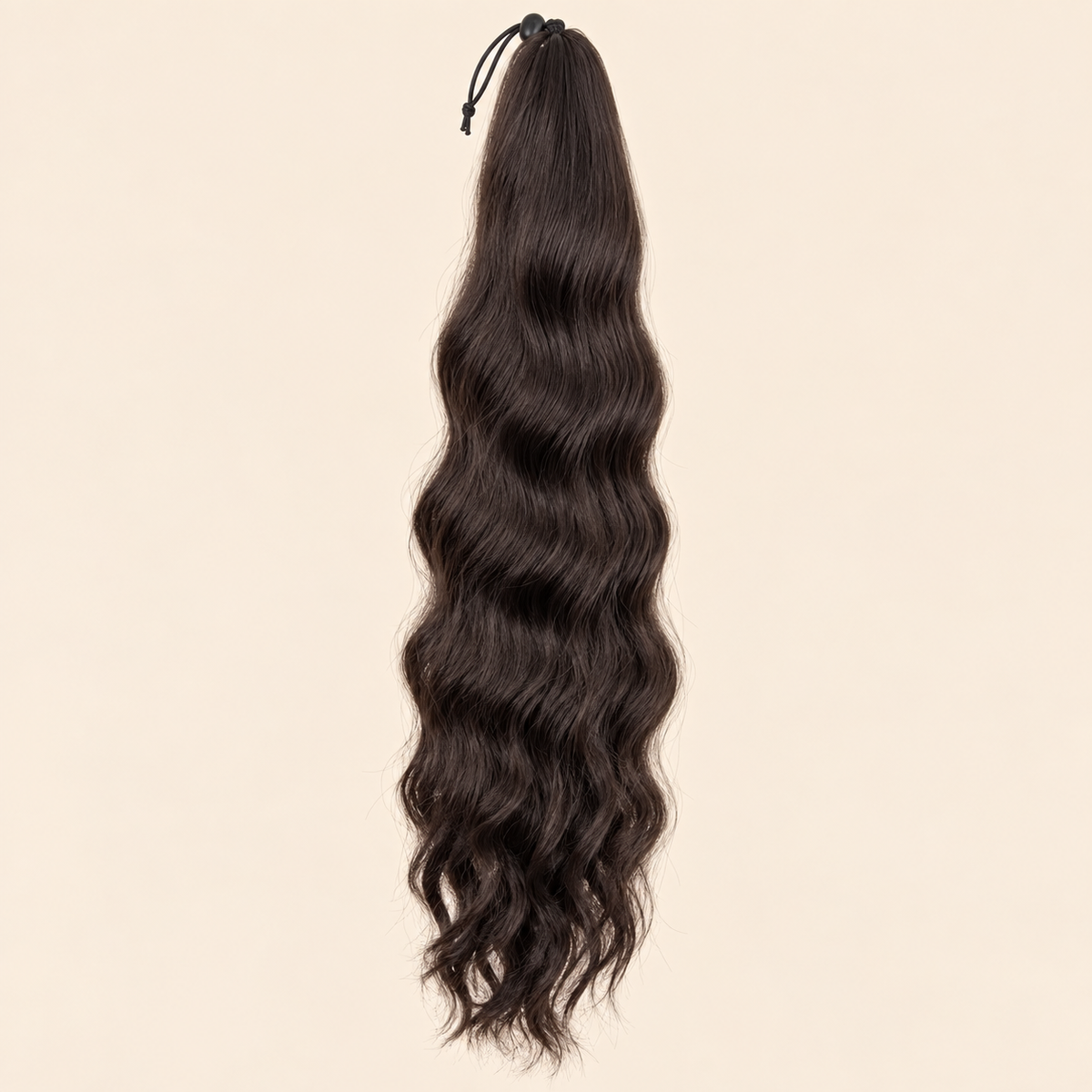 Golvende ponytail met elastiek donkerbruin (2) 60 cm – De HaarBoetiek