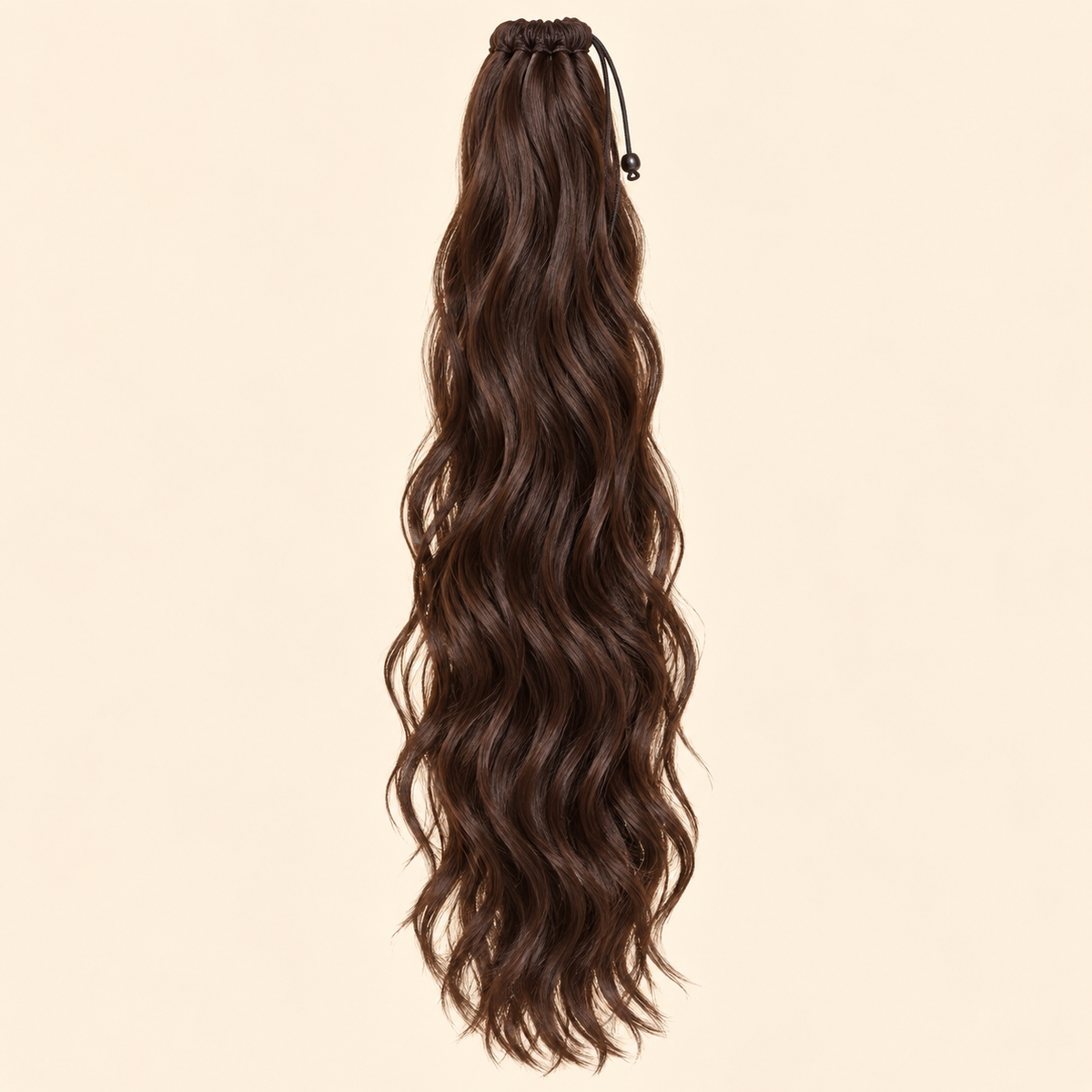 Golvende ponytail met elastiek bruin (4) 60 cm – De HaarBoetiek