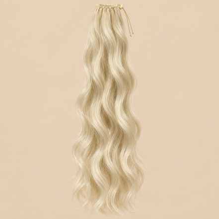 Golvende ponytail met elastiek lichtblond (613) 60 cm – De HaarBoetiek