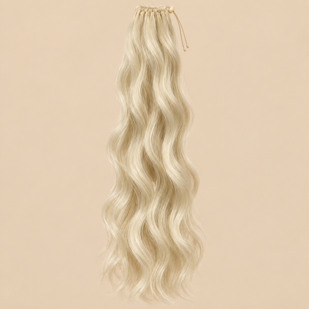 Golvende ponytail met elastiek lichtblond (613) 60 cm – De HaarBoetiek