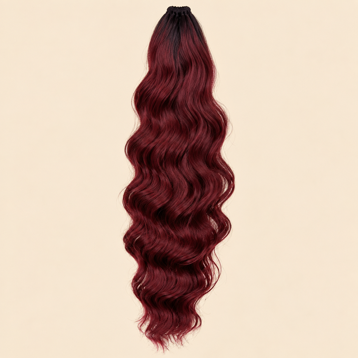 Golvende ponytail met elastiek donker naar bordeaux (GT1B/BG) 60 cm – De HaarBoetiek