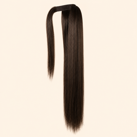 Steile ponytail met klittenband donkerbruin (4 BOD) 60 cm – De HaarBoetiek